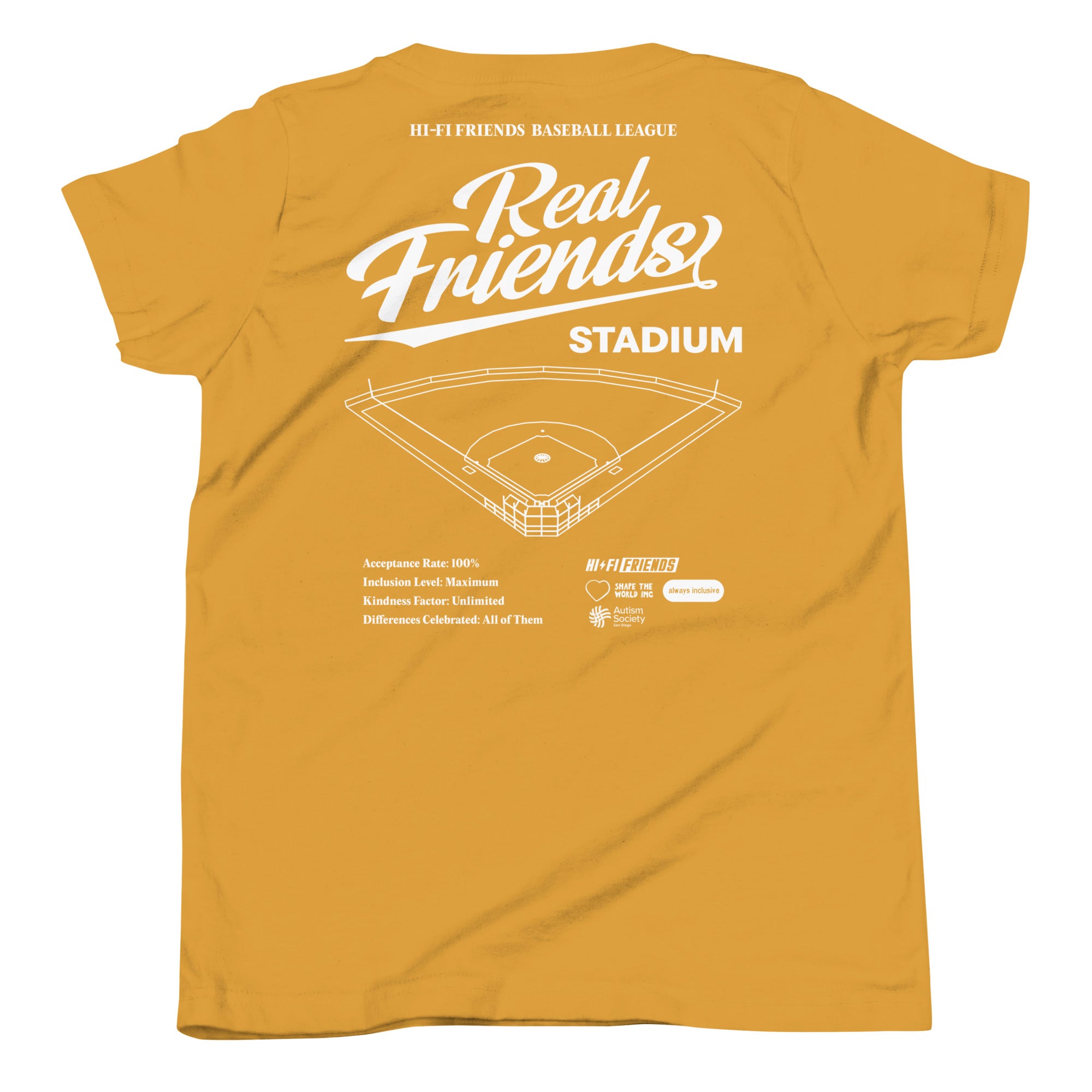 Real Friends Stadium Youth Tee in Mustard | Autism Society San Diego