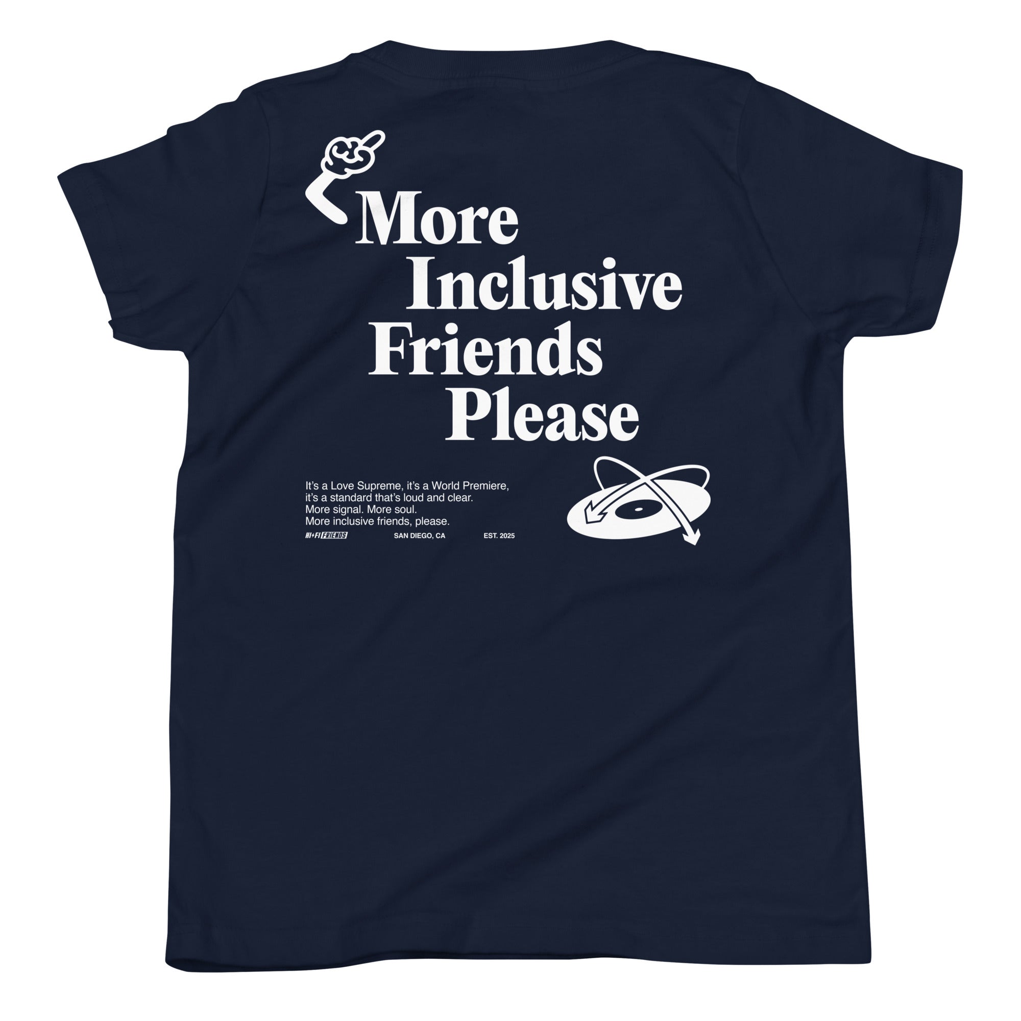 More Inclusive Friends Please Youth Tee in Navy | Autism Society San Diego