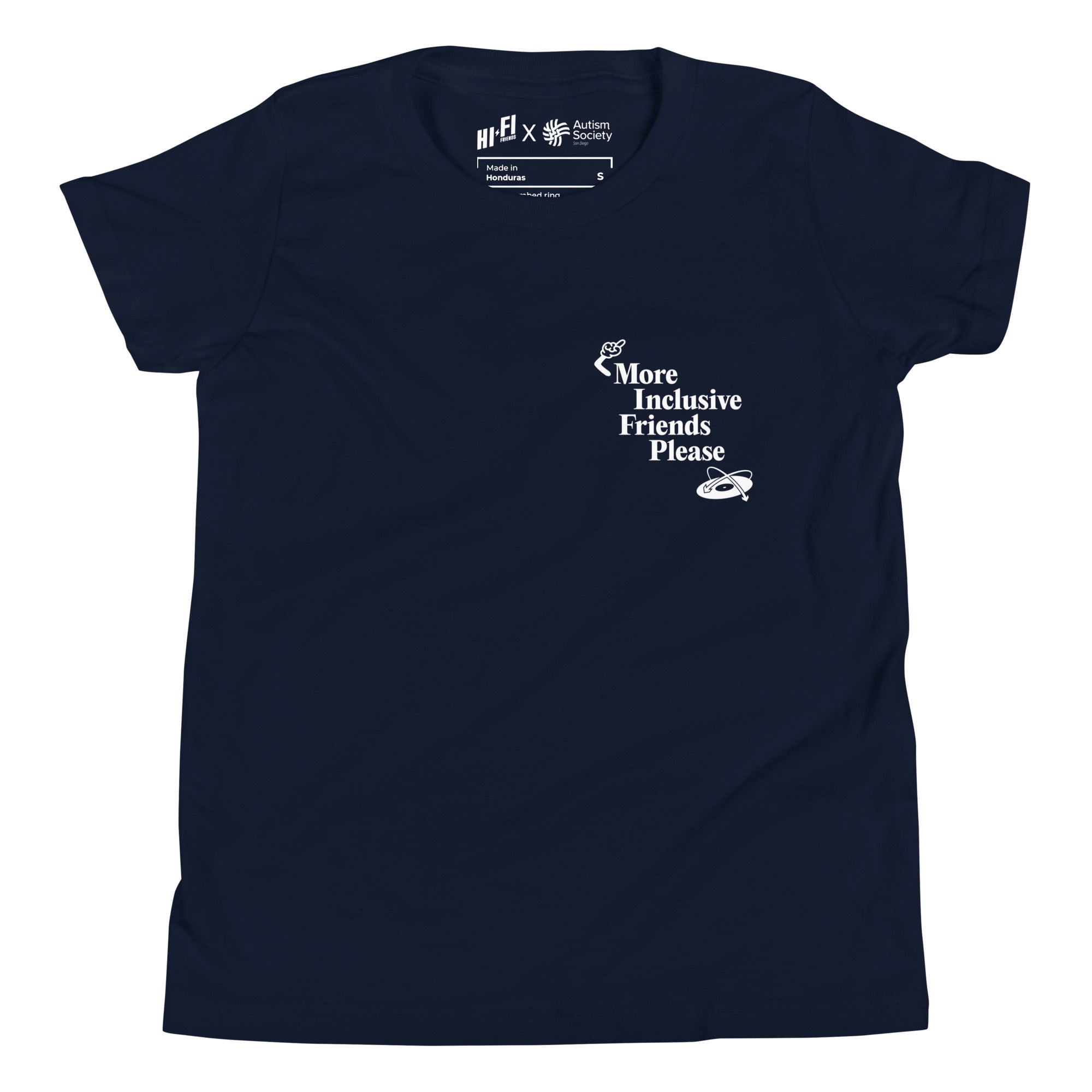 More Inclusive Friends Please Youth Tee in Navy | Autism Society San Diego