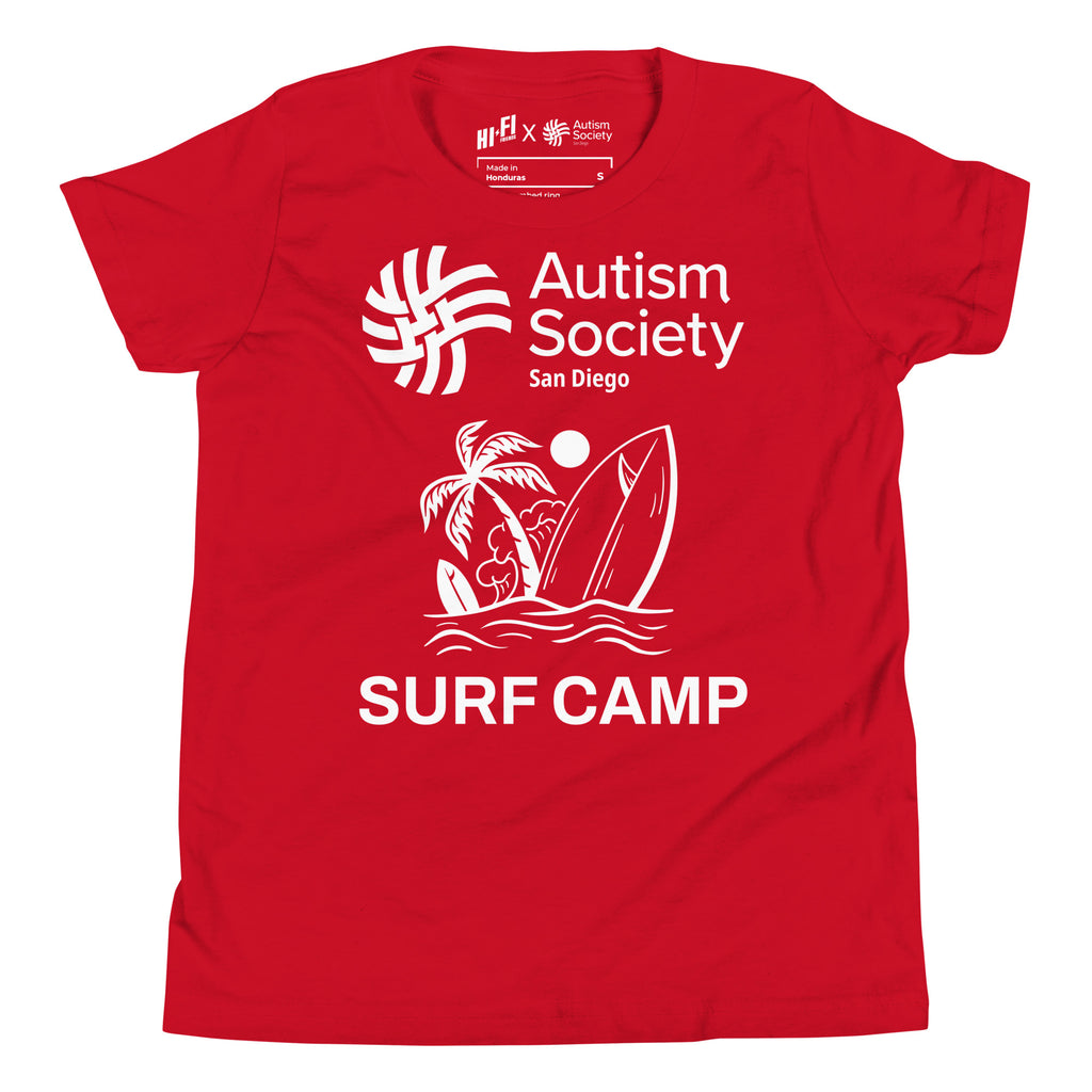 Surf Camp Youth Tee in Red | Autism Society San Diego