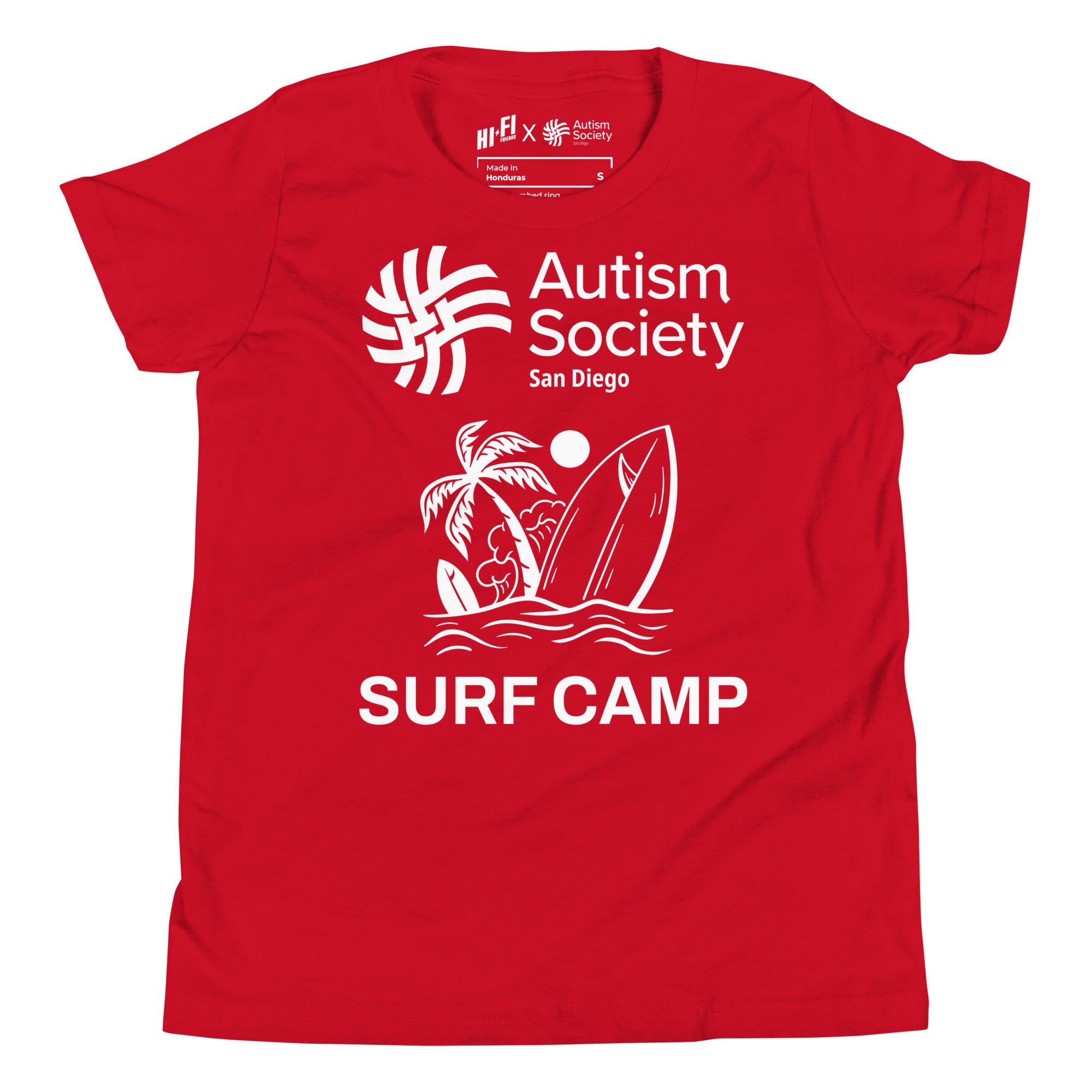 Surf Camp Youth Tee in Red | Autism Society San Diego
