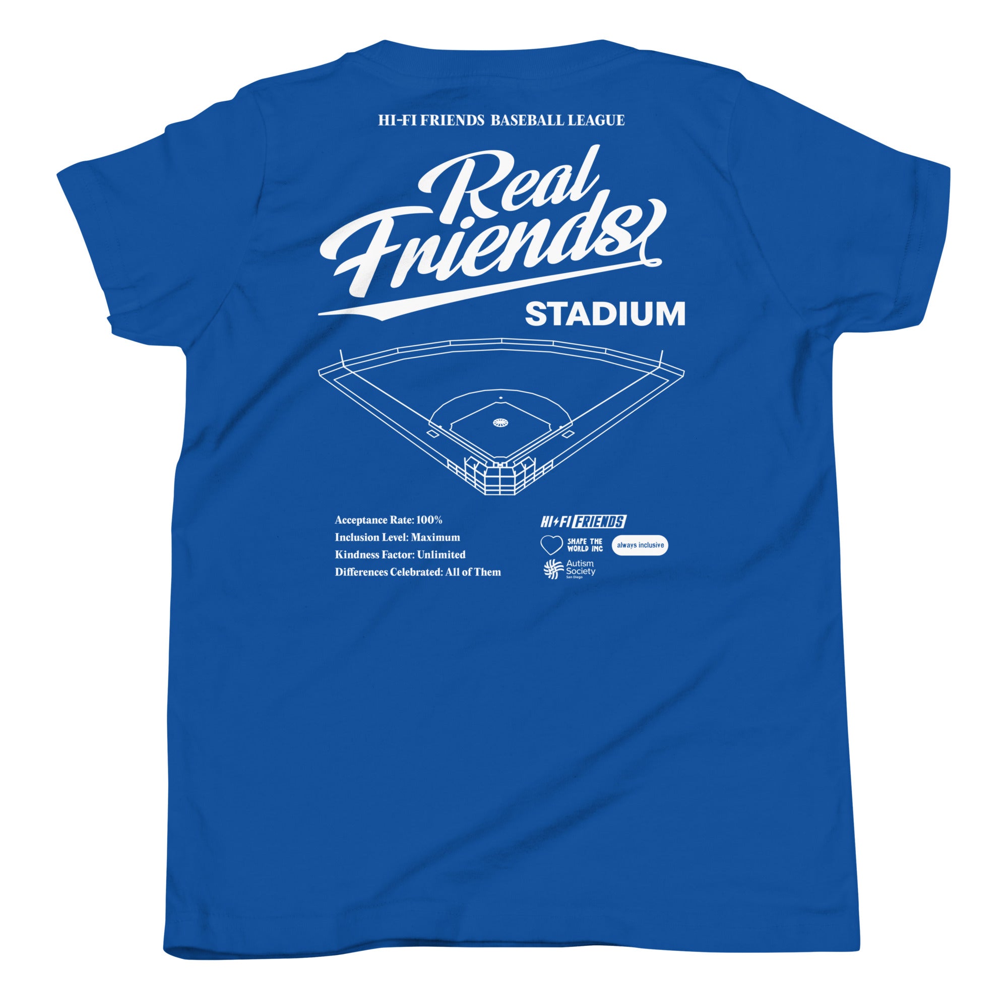 Real Friends Stadium Youth Tee in True Royal | Autism Society San Diego